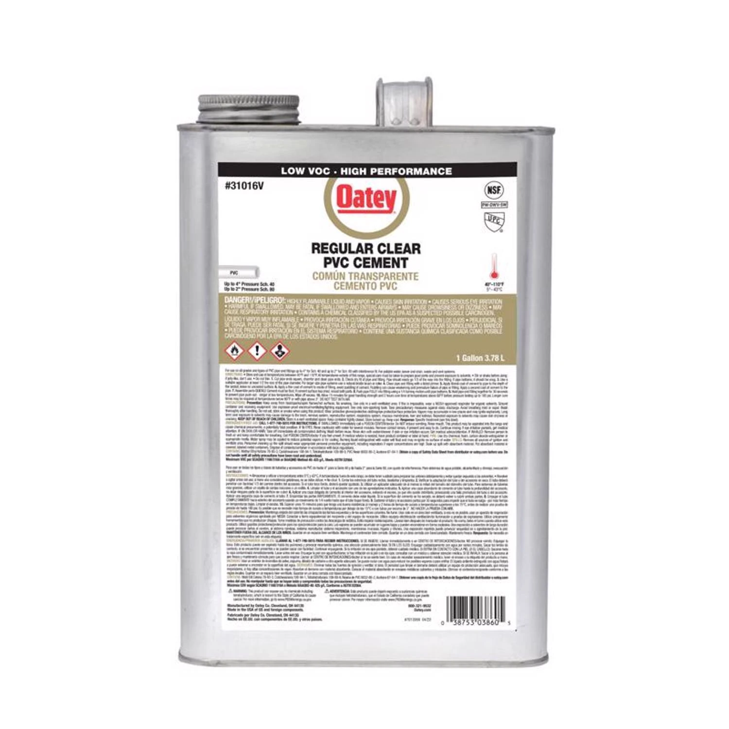 Oatey Clear Pvc Cement 1 Gallon For Dwv, Pressure Pipe, Potable Water