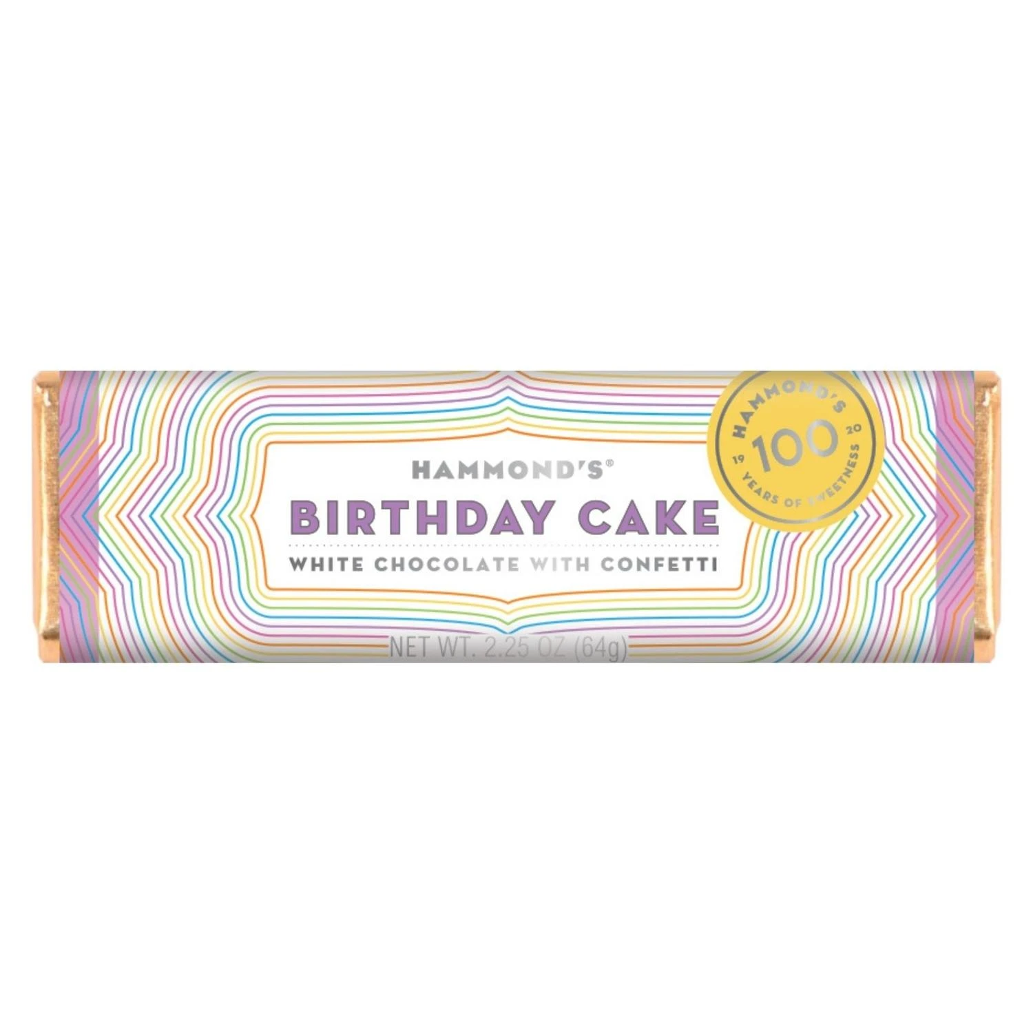 Hammond's Birthday Cake White Chocolate Confetti Candy Bar 2.25 Oz