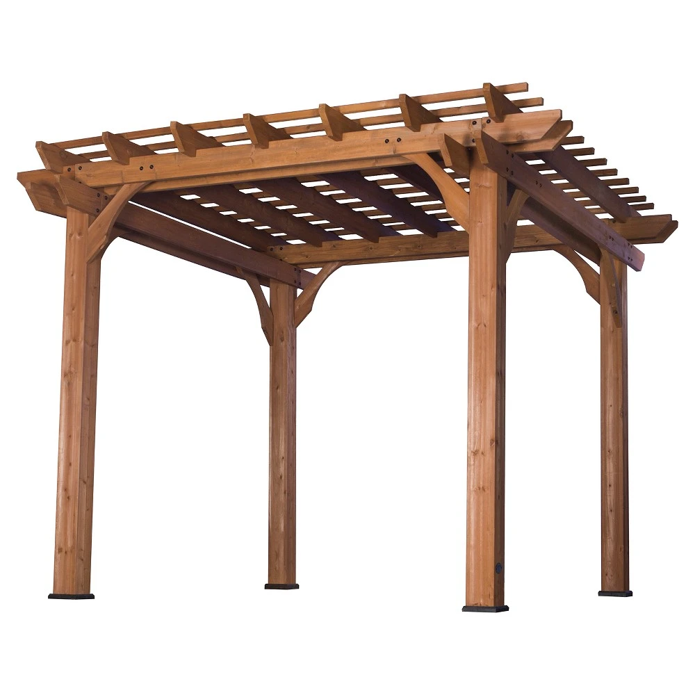 Backyard Discovery 10 Ft. X 10 Ft. Cedar Pergola With Decorative Foot Covers