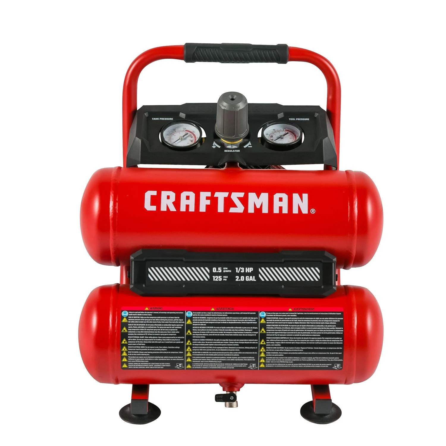 Craftsman 2 Gallon Twin Stack Portable Air Compressor 125 Psi 0.3 Hp