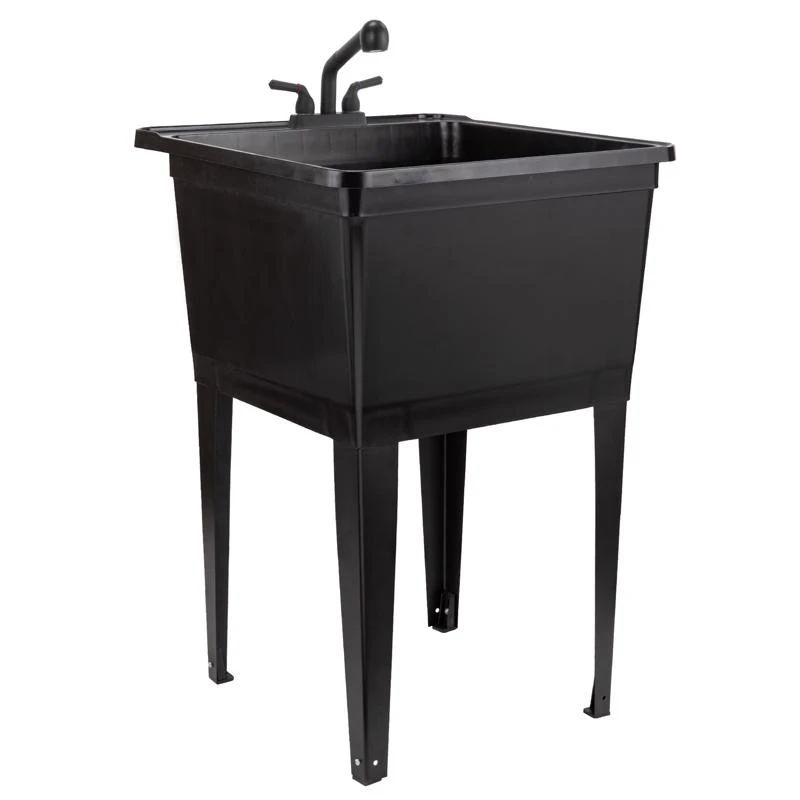 Tehila 21 Gallon Black Thermoplastic Utility Sink Kit With Faucet And Steel Legs