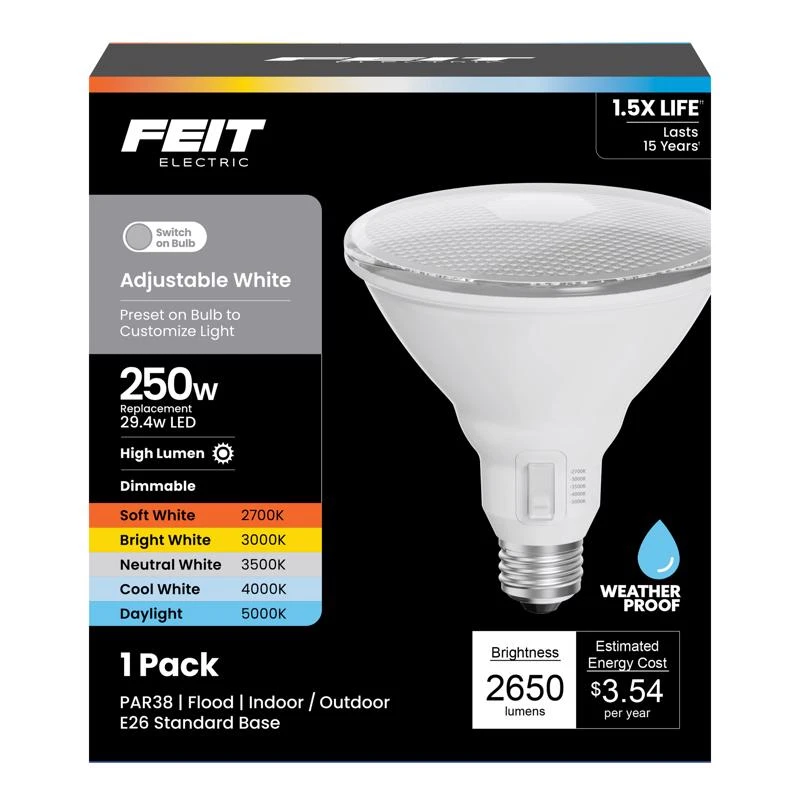 Feit Electric Par38 E26 Led Bulb Adjustable White 250w Equivalent