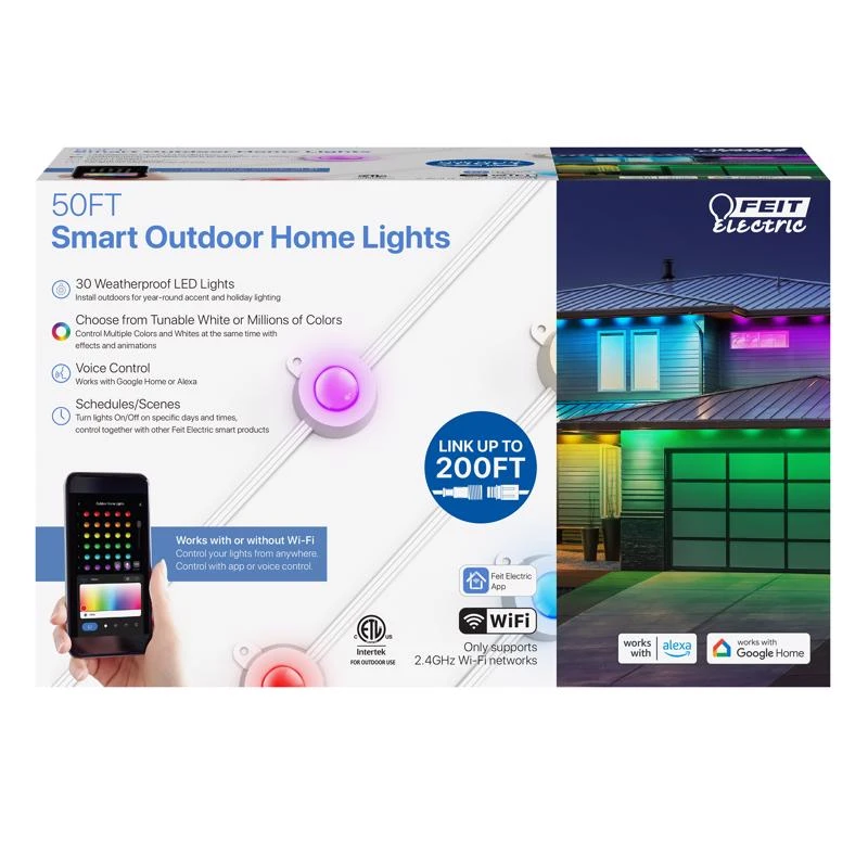Feit Led Smart Color Changing String Lights Multicolored 50 Ft 30 Lights