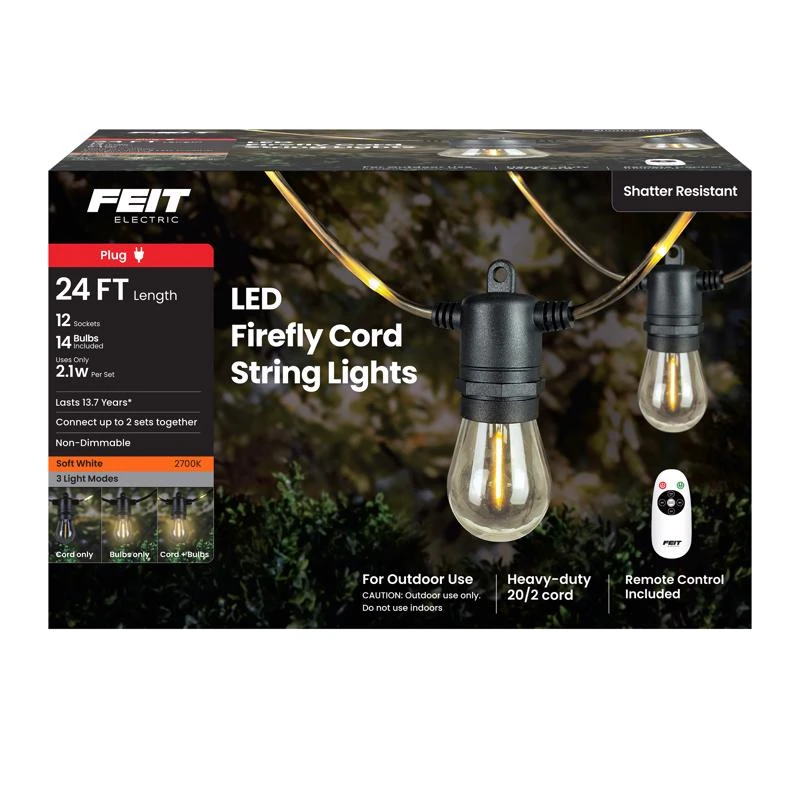 Feit Electric Led Firefly Rope String Light Set Clear 24 Feet 12 Lights