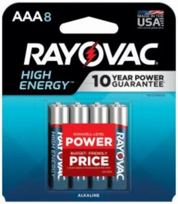 High Energy AAA (Triple A) Alkaline Batteries, 8 Pack