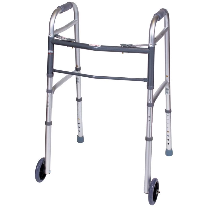 Carex Health Brands Gray Aluminum Folding Walker With Wheels 37 In. H X 18.63 In. L