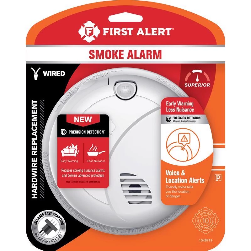 First Alert Voice Alert Hard-wired Photoelectric Smoke Detector With Test Button