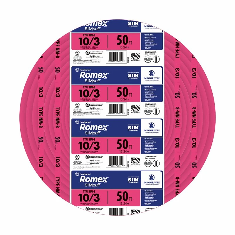 Southwire 50 Ft. 10/3 Solid Romex Nm-b Wg Non-metallic Pink Wire
