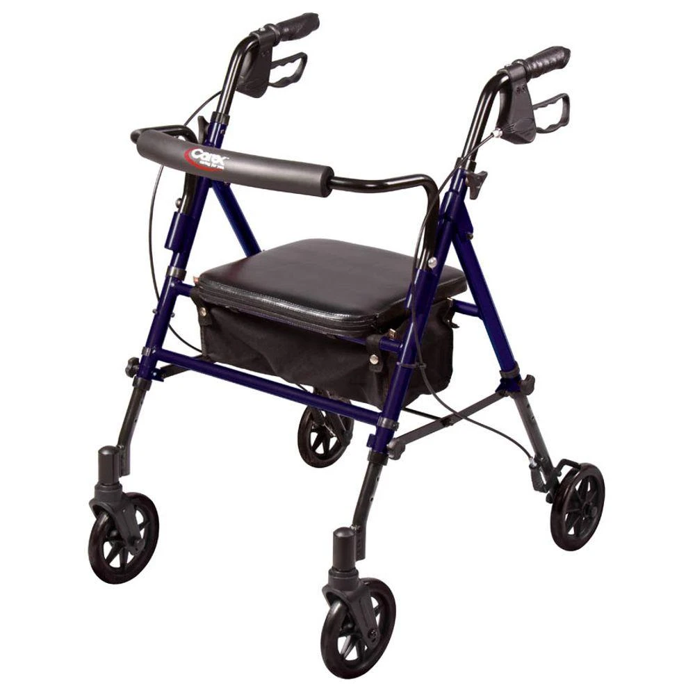 Carex Health Brands Step N Rest Blue Rolling Walker 39 In. Aluminum/plastic