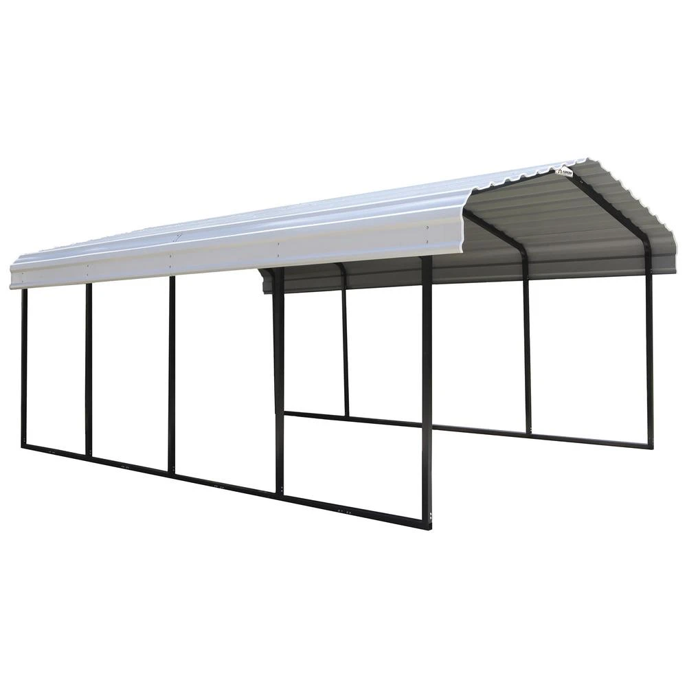 Arrow 12 Ft. X 20 Ft. X 8.5 Ft. Eggshell Metal Peak Carport Without Floor Kit