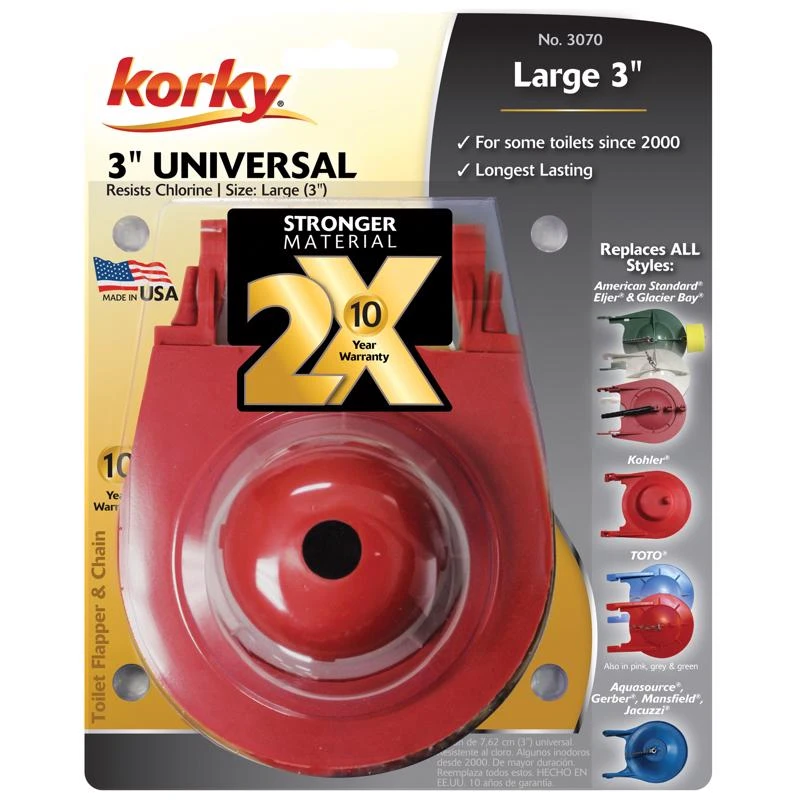 Korky 3 Inch 2x High Performance Universal Toilet Flapper Red Rubber