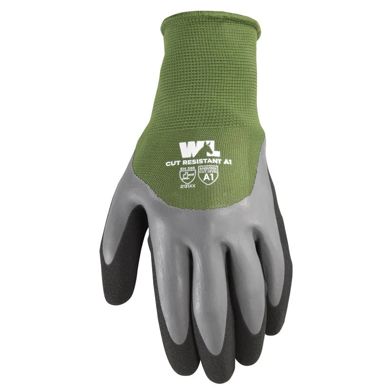 Wells Lamont Men's Latex Coated Grip Gloves Gray/green Medium 1 Pair
