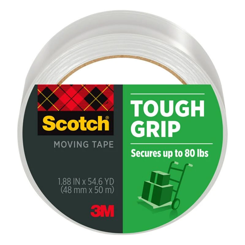 Scotch Tough Grip Clear Moving Tape 1.88 In Width 54.6 Yd Length