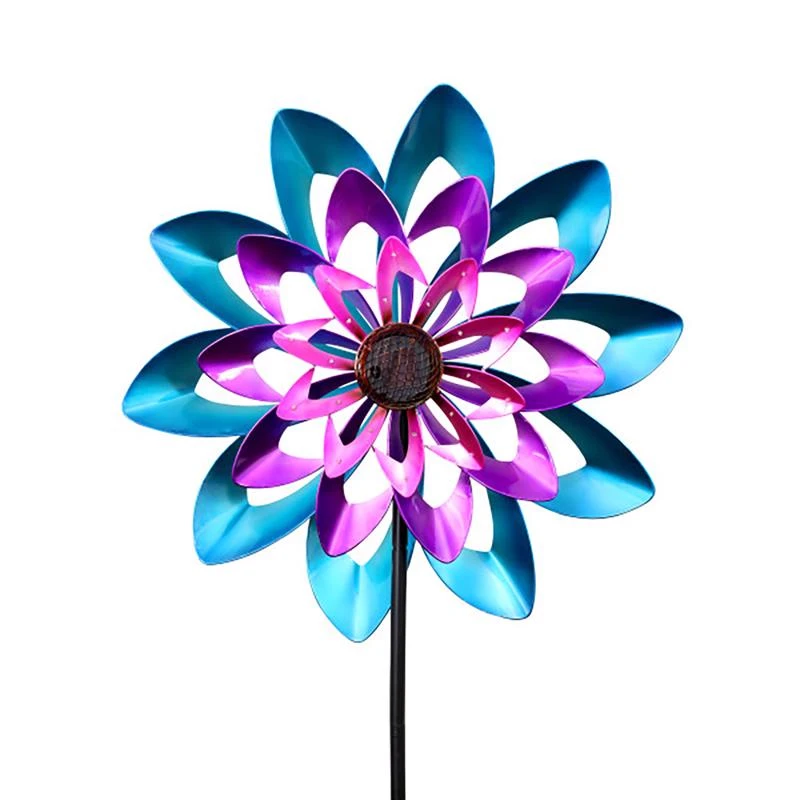 Exhart Multicolored Metal 26 Inch Pinwheel Garden Stake Spinner With Solar Power