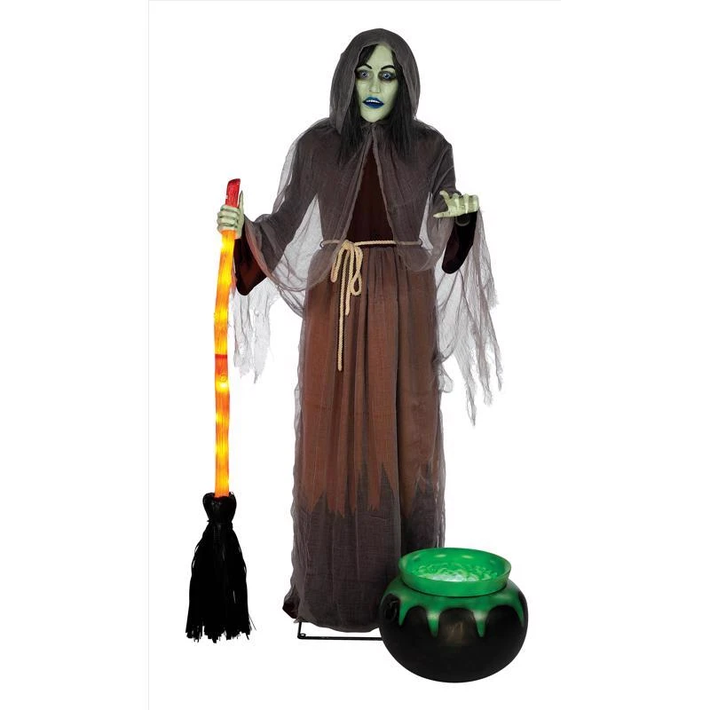 Seasons 6 Ft Prelit Animated Witch Yard Decor For Halloween