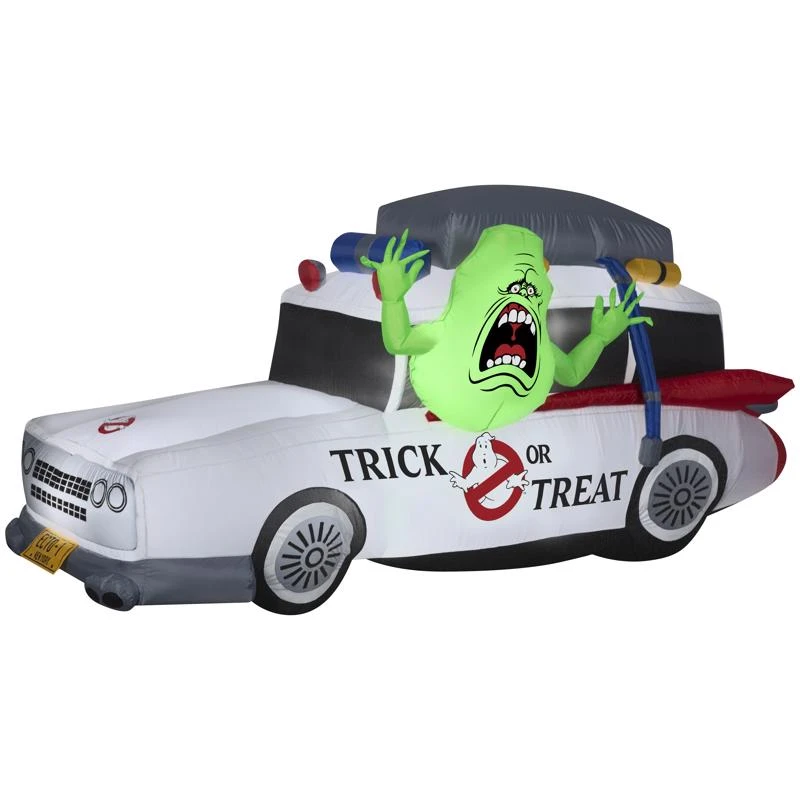 Gemmy 4 Ft Prelit Ghostbusters Slimer In Ecto-1 Halloween Inflatable