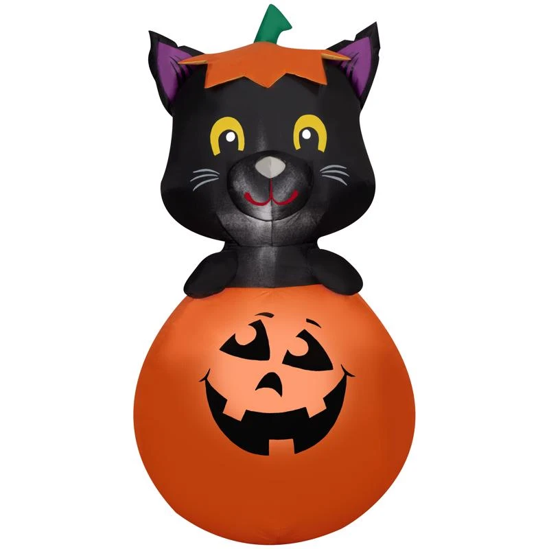 Gemmy 4.5 Feet Prelit Black Cat In Jack-o'-lantern Halloween Inflatable