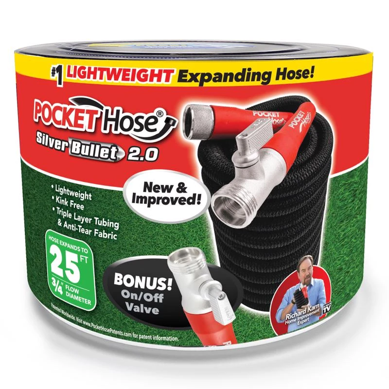 Pocket Hose Silver Bullet 2.0 3/4 Inch Diameter X 25 Feet Length Expandable Garden Hose