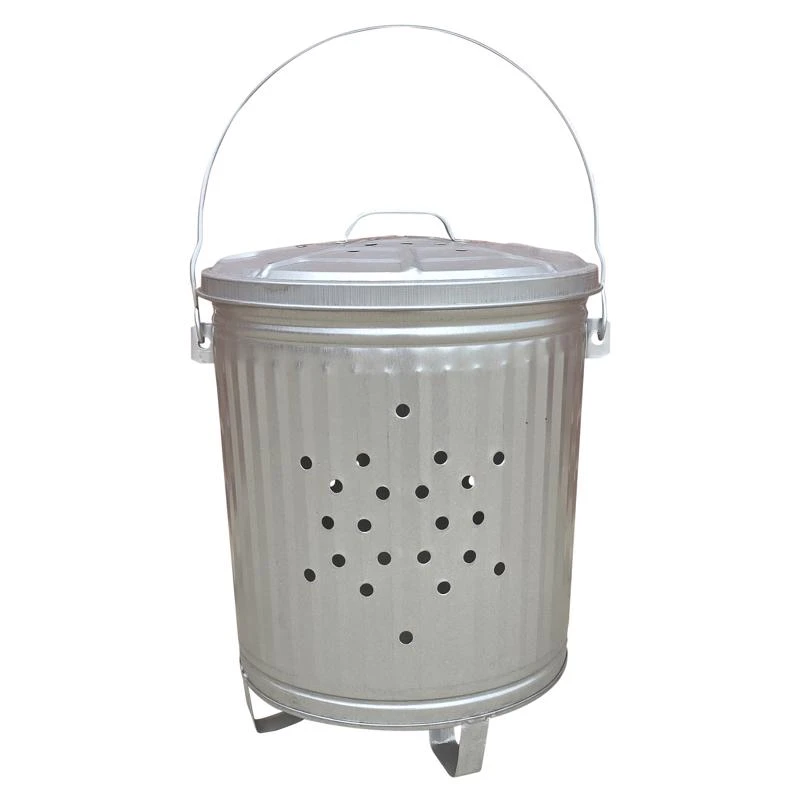 Behrens 7.5 Gallon Silver Galvanized Steel Trash Burner Can With Lid, Animal Resistant