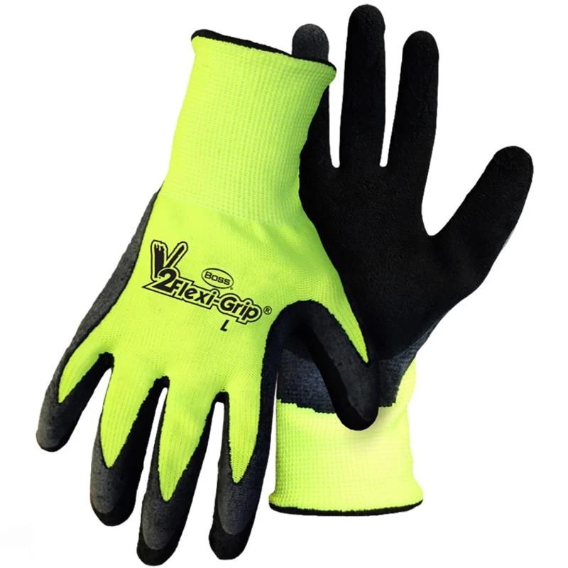 Boss V2 Flexi-grip Men's Hi-viz Work Gloves Black/high-vis Green Large 1 Pair