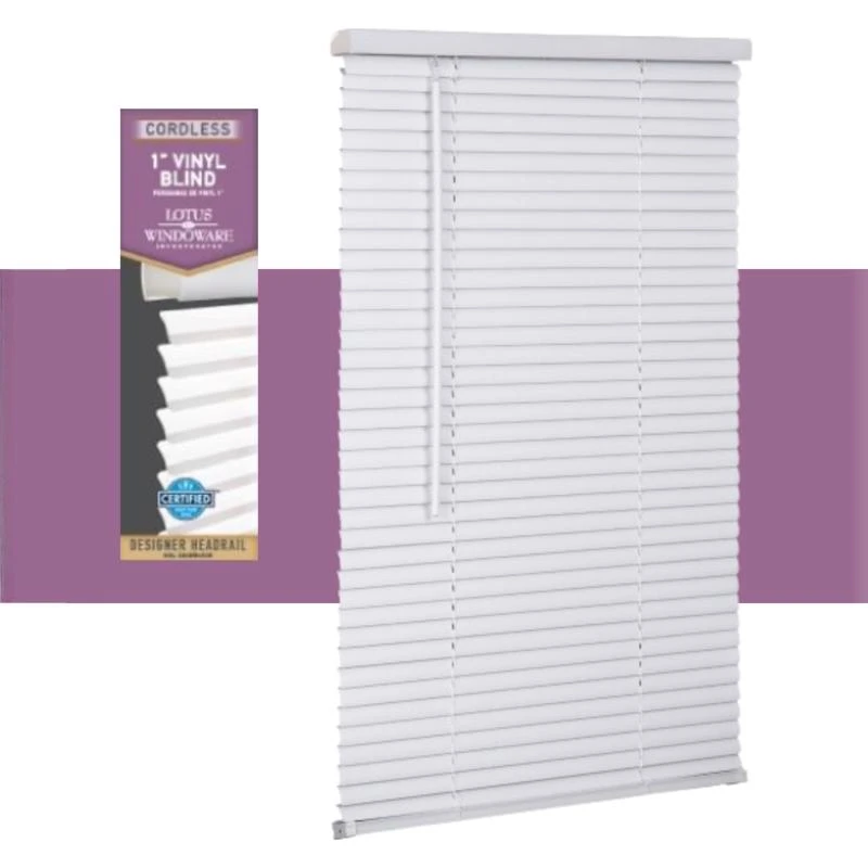 Lotus Blinds Vinyl 1 Inch Mini-blinds 27 Inch W X 72 Inch H White Cordless