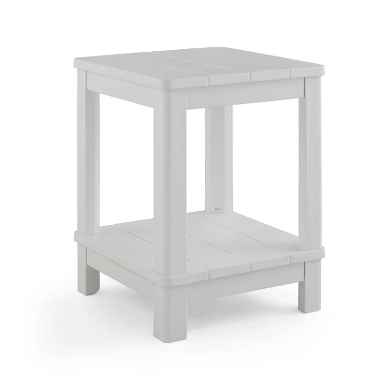 Deluxe White Patio Side Table with Two Levels for Outdoor Use
