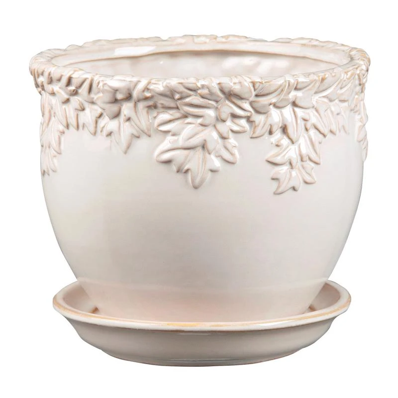 Border Concepts 7.5 Inch Ceramic Ivy League Jardinere Planter White Sand