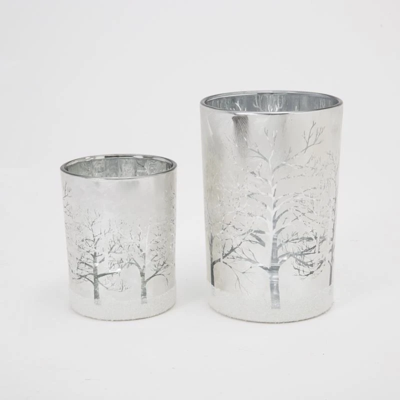 Gerson Silver Glass Holiday Candle Holder 7 Inch