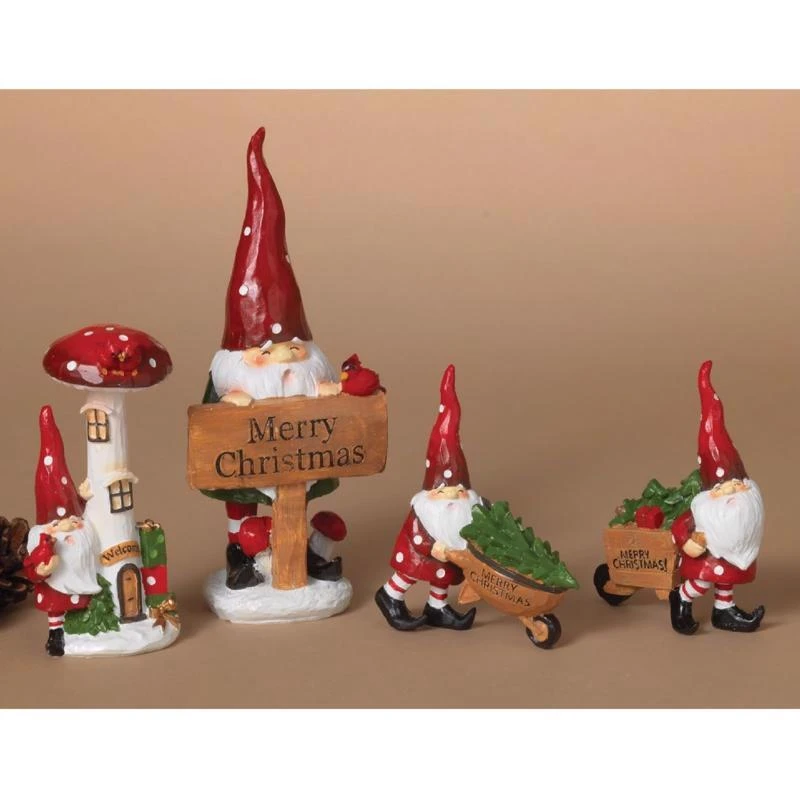Gerson Multicolor Mushroom Gnome Figurine 7 Inch, Set Of 4