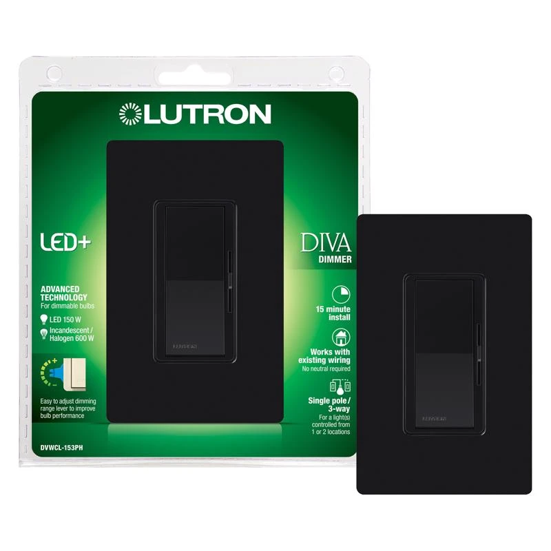 Lutron Diva Black 150 Watt 3-way Rocker Dimmer Switch