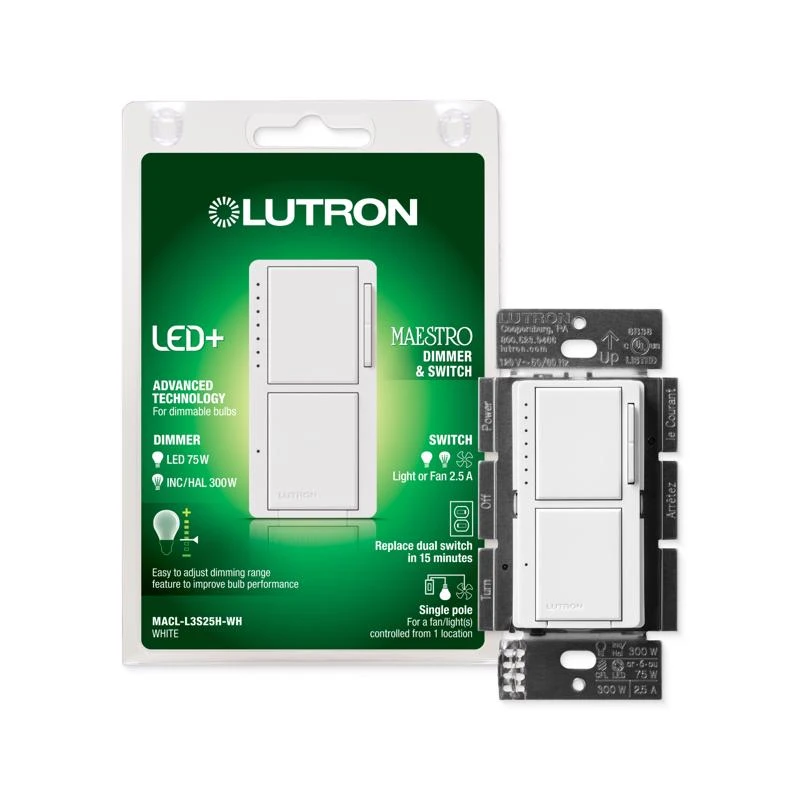 Lutron Maestro White 75 Watt Tap Dimmer Switch Single Pole