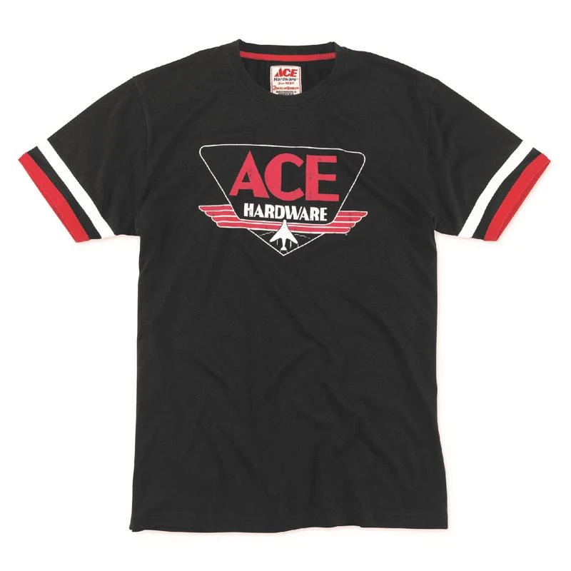 Ace Vintage Threads Large Black Cotton Crew-Neck Tee for Men