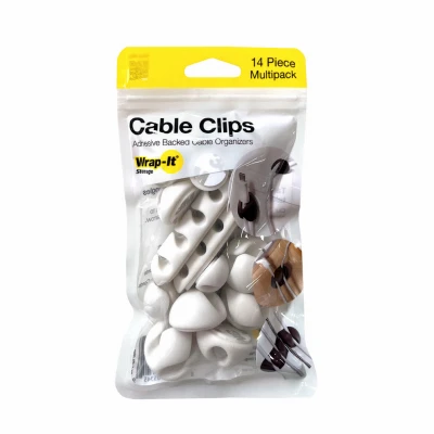 Wrap-it 14 Piece White Plastic Cable Clips With Self-adhesive Backing