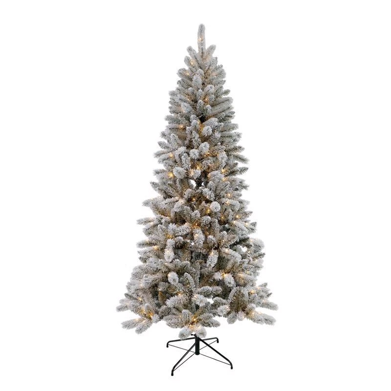 Holiday Bright Lights 7.5 Ft Slim Led 300 Ct Flocked Evergreen Color Changing Christmas Tree
