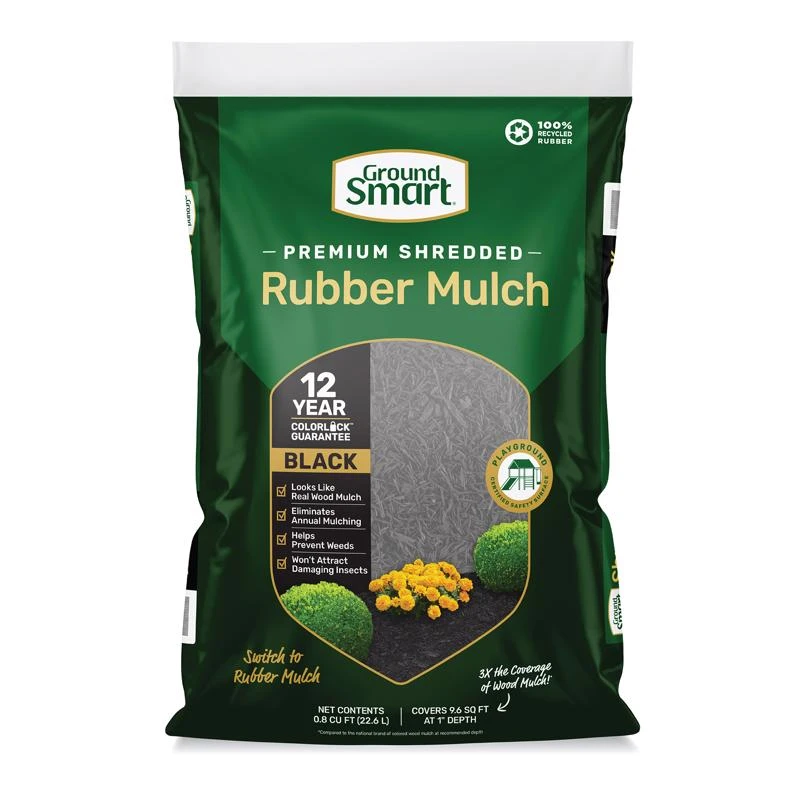 Ground Smart Black Shredded Rubber Mulch 0.8 Cubic Feet Bagged