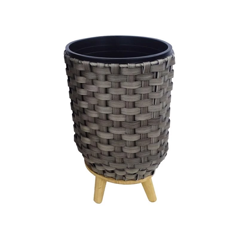Alpine 13 Inch Plastic Wicker Plant Basket Gray With Liner