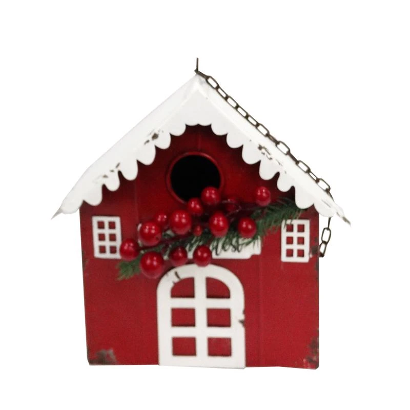 Alpine 22 Inch Hanging Red Barn Birdhouse Decor