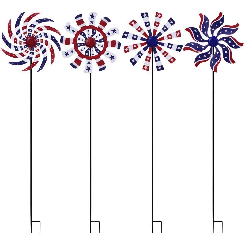Alpine Multicolored Metal 37 Inch Patriotic Windmill Outdoor Garden Stake