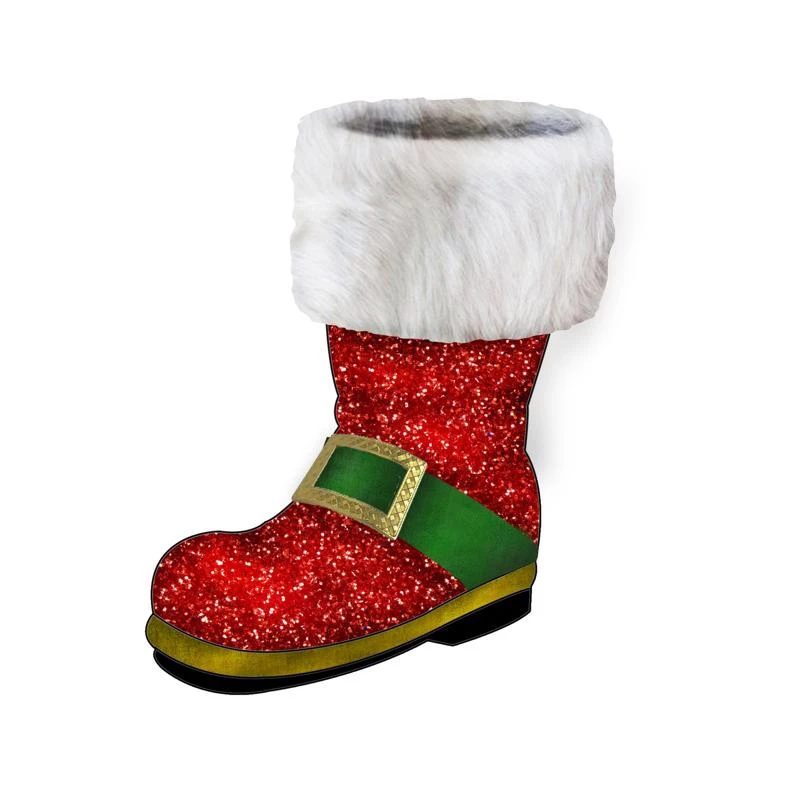 Alpine Red And White Santa Boot Table Decor 12 Inch Faux Fur