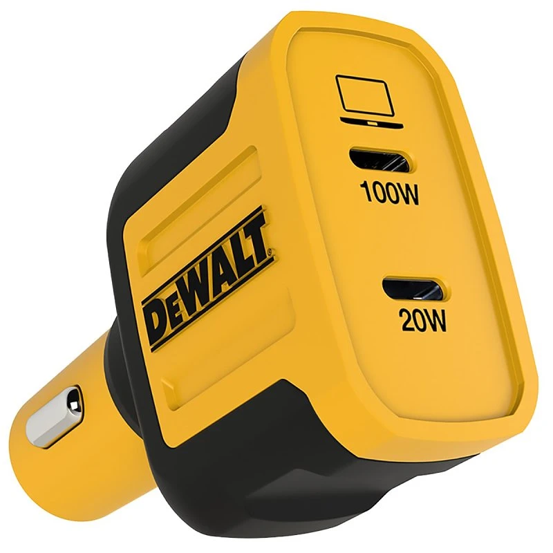 Dewalt 2-port Usb C Car Charger For Dcb094k, Black/yellow