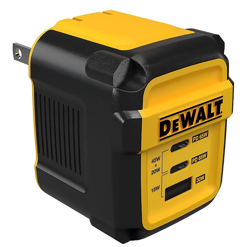 Dewalt 3-port Gan Usb-c Wall Charger 65w Black/yellow