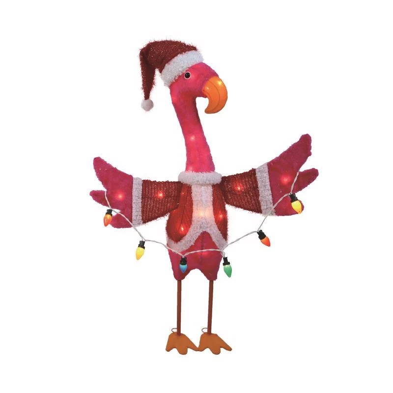 Celebrations 35 Inch Fabric Flamingo In Santa Suit Yard Decor