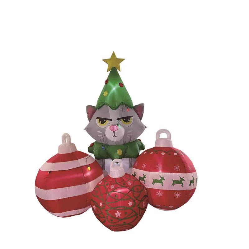 Celebrations 6 Ft Christmas Grumpy Cat Inflatable With Ornaments And String Lights