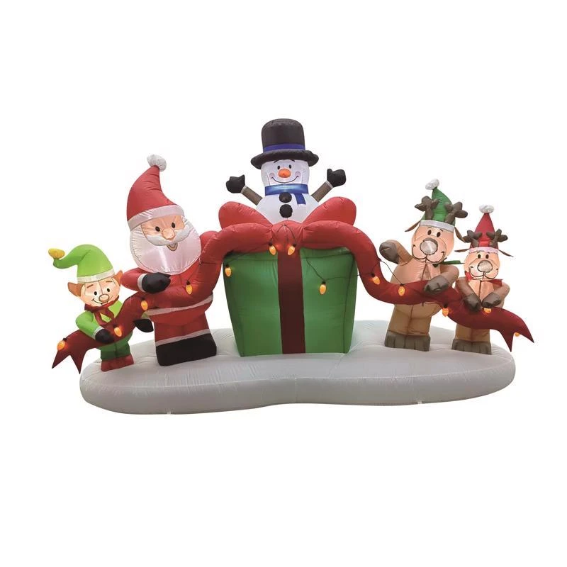Celebrations 8 Ft Inflatable Santa With Elf, Snowman, Deer And Presents