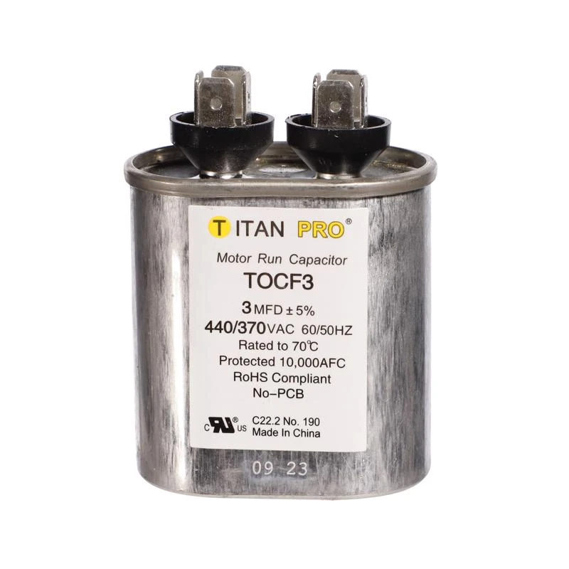 Titan Pro 3 Mfd 440 Volt Oval Run Capacitor Aluminum