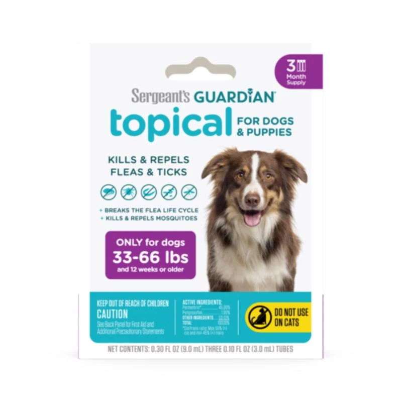 Sergeant's Guardian Liquid Dog Flea And Tick Drops For 33-66 Lbs Dogs 0.3 Oz