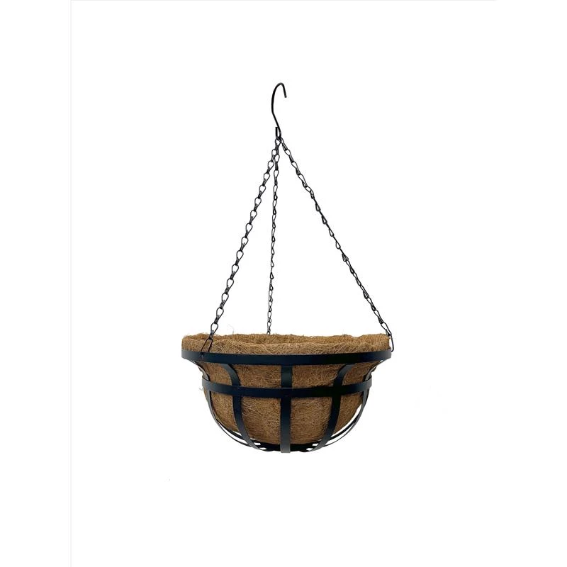 Living Accents 14 Inch Coco Fiber Hanging Basket With Liner, Black