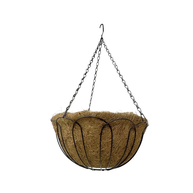 Living Accents 16 Inch Wide Steel Hanging Basket With Liner, Black