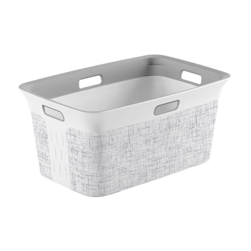 Curver White Resin Laundry Basket With Handle, 47.6 Quart Capacity
