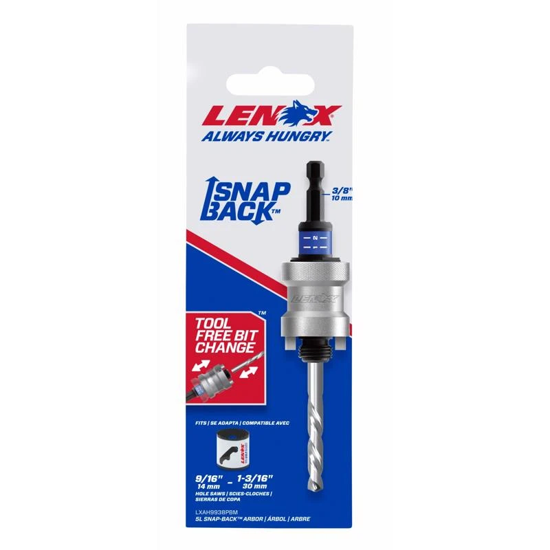 Lenox Snap-back 3/8 Inch Quick Change Hole Saw Arbor 9/16 To 1-3/16 Inch